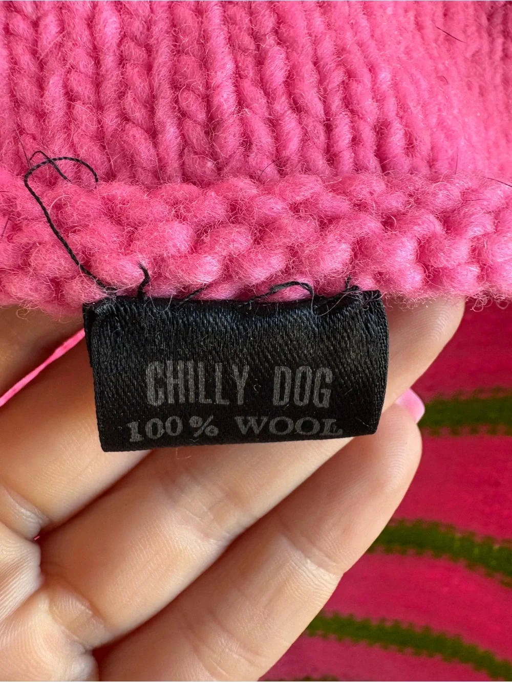 Chilly Dog Bright Pink Green Wool Large Dog Sweater Dress Skirt Floral Warm Cute